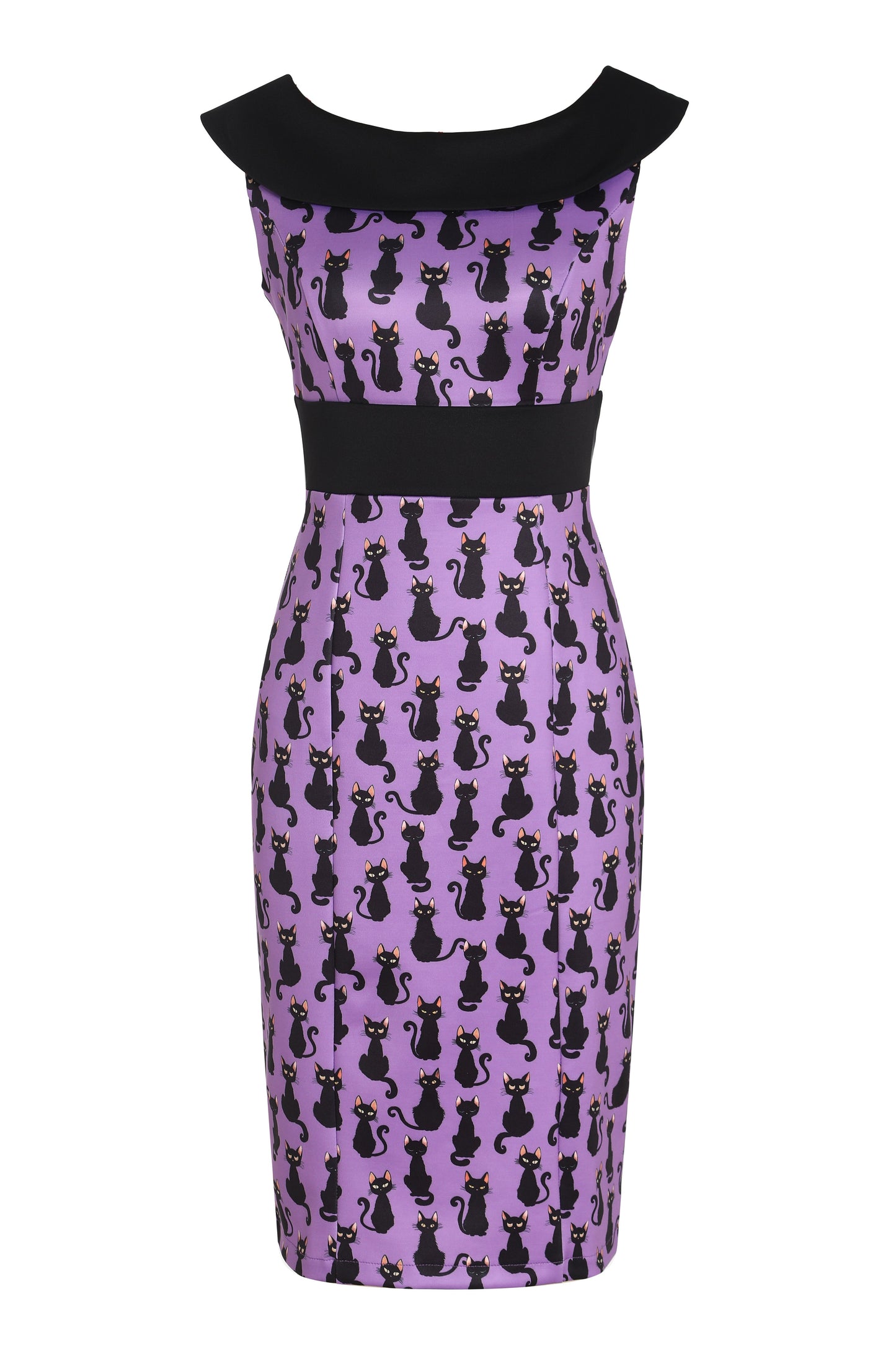 Darla Black Cat Roll Collar Wiggle Dress In Purple