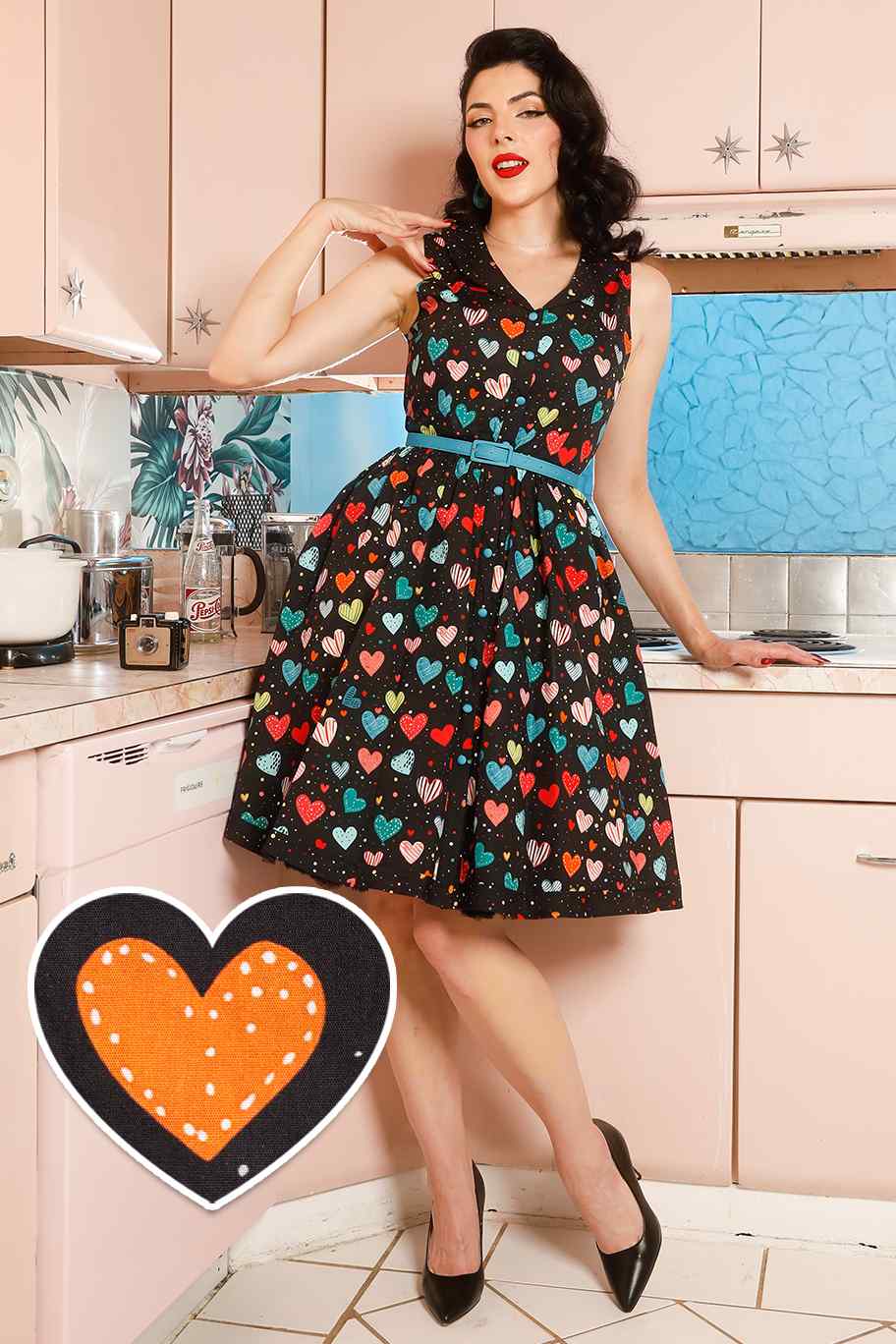Maverick Black Colourful Heart Shirt Dress