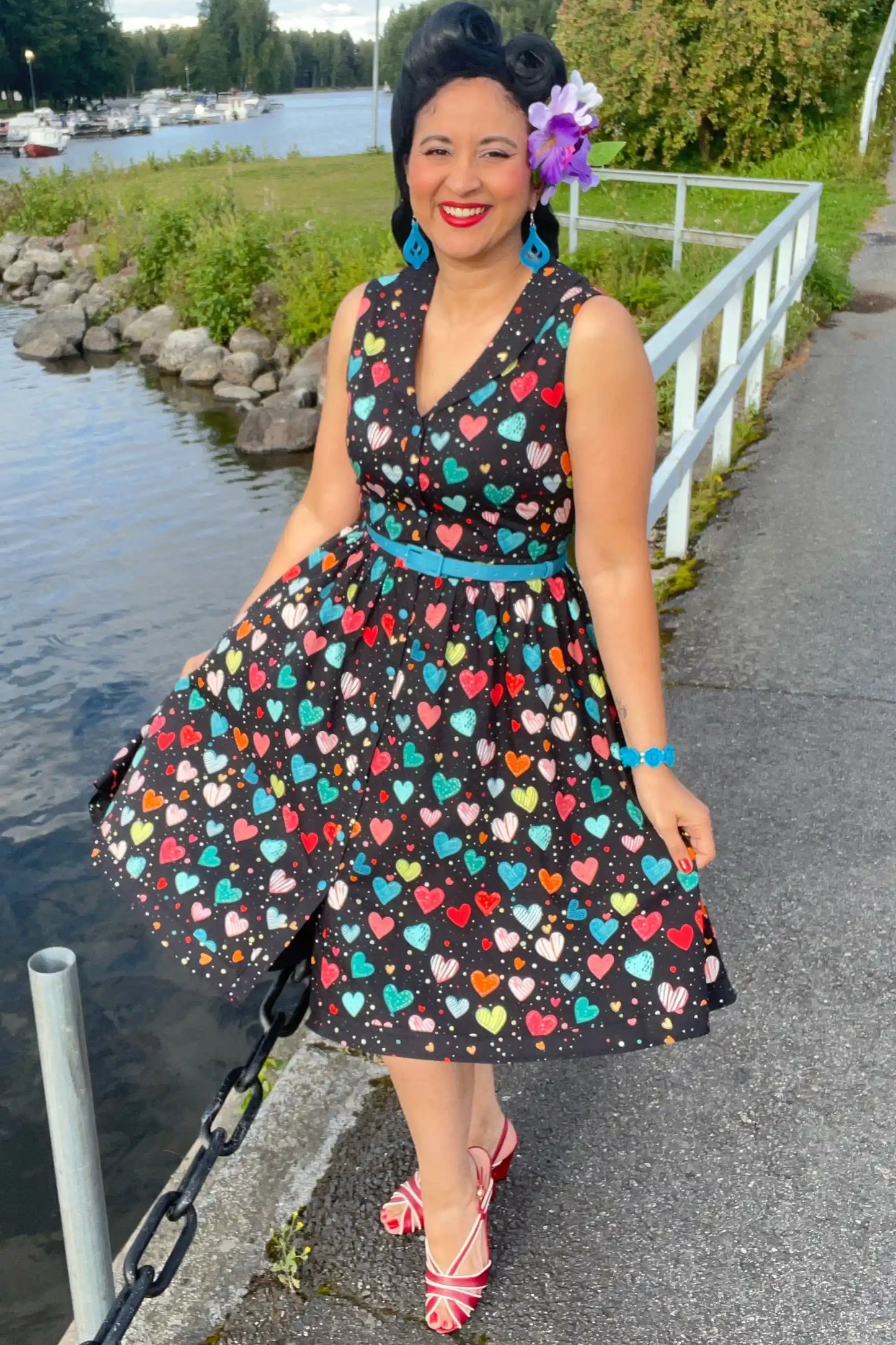 Maverick Black Colourful Heart Shirt Dress
