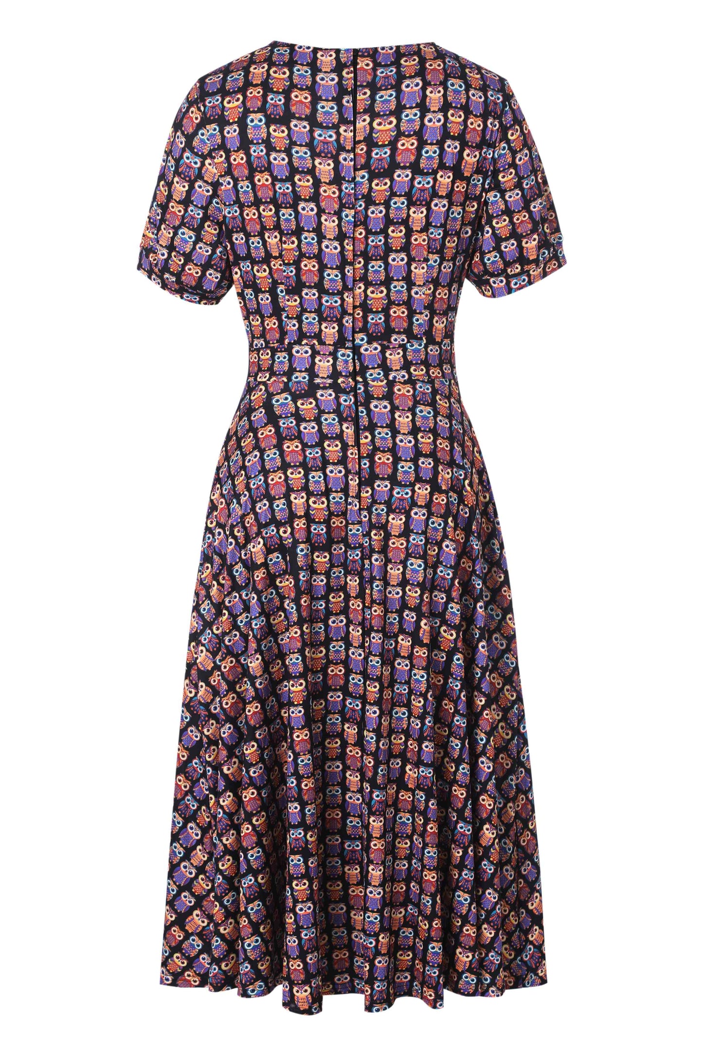 Julia Black Midi Dress in Aztec Owl Print