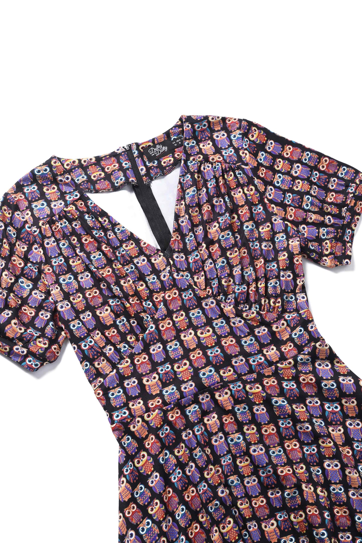Julia Black Midi Dress in Aztec Owl Print