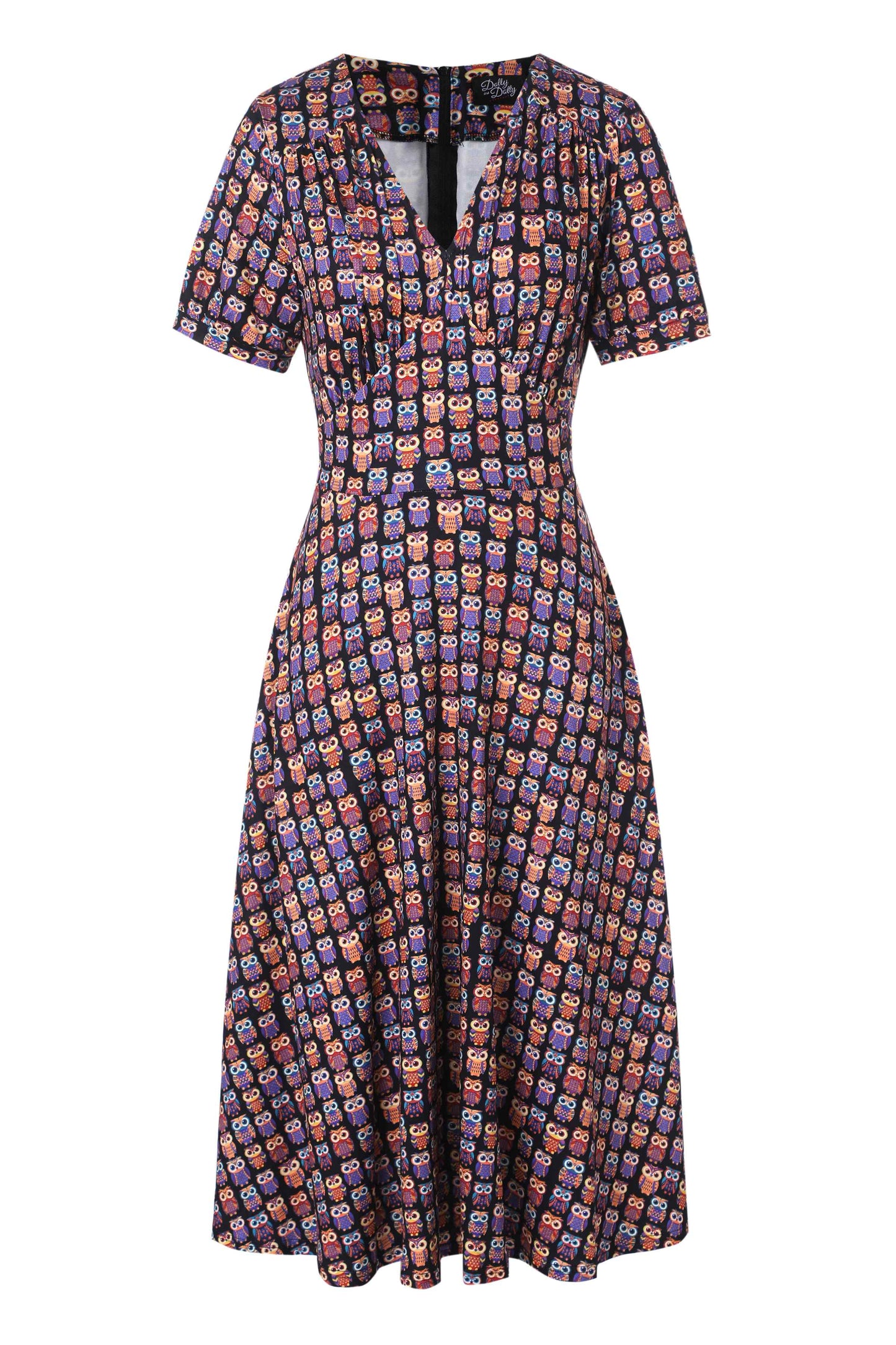Julia Black Midi Dress in Aztec Owl Print
