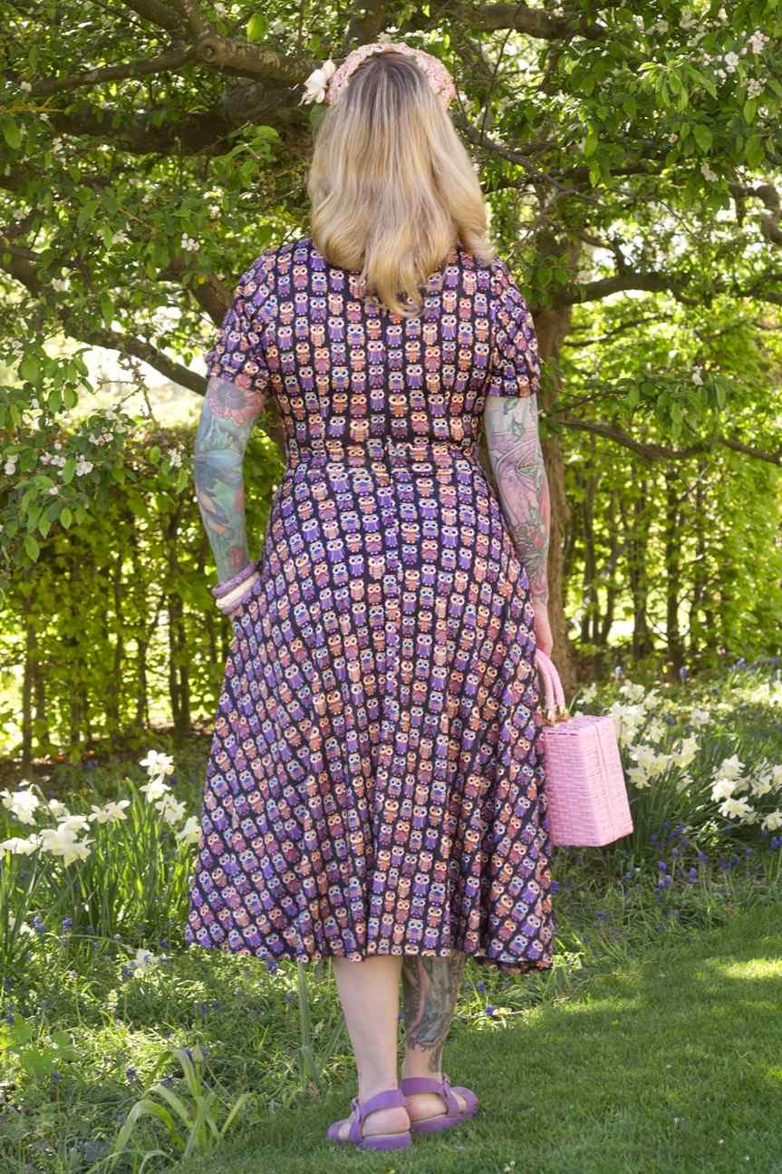 Julia Black Midi Dress in Aztec Owl Print
