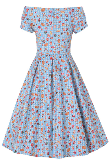 Lily Blue Gingham Off Shoulder Dress In Baking Print