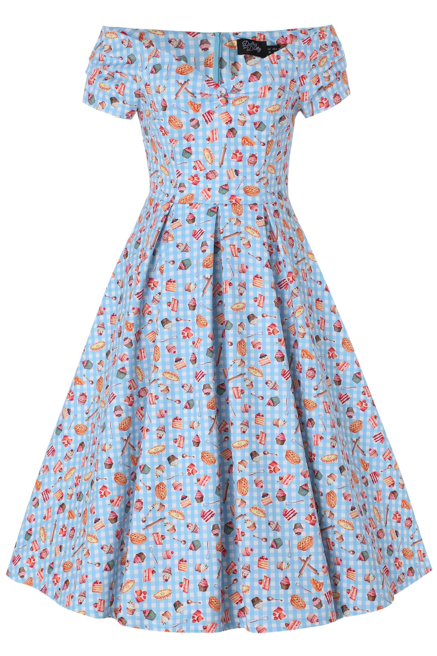 Lily Blue Gingham Off Shoulder Dress In Baking Print