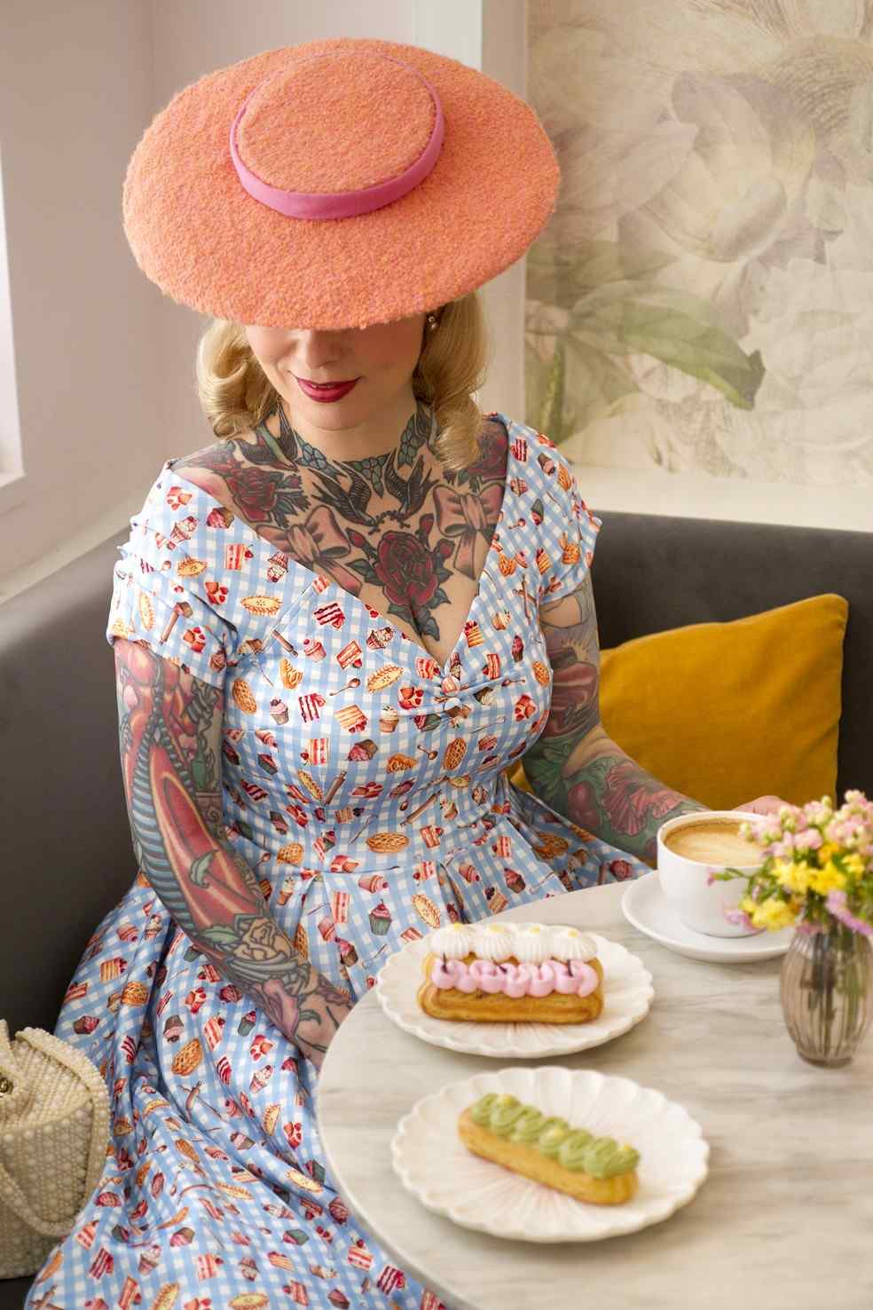 Lily Blue Gingham Off Shoulder Dress In Baking Print