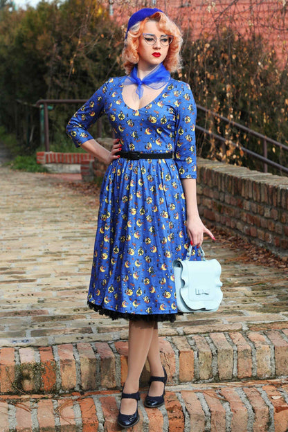 Billie Blue Pinup Witch Long Sleeved Dress