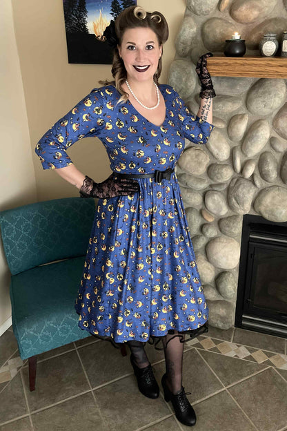 Billie Blue Pinup Witch Long Sleeved Dress