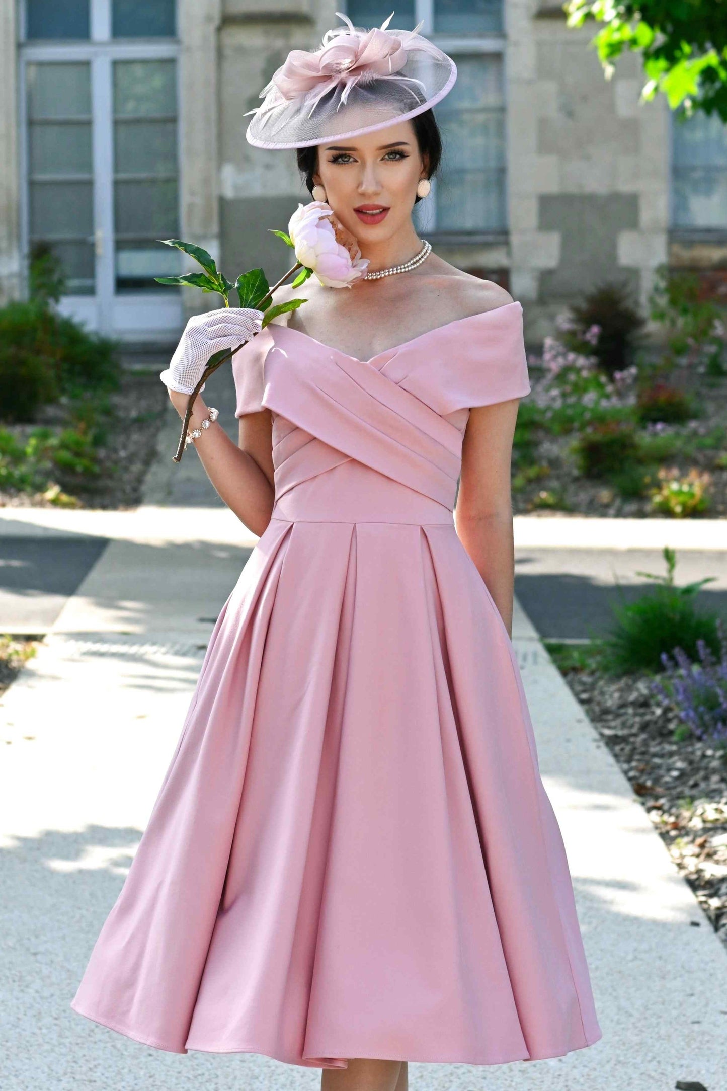 Beverly Blush Pink Off Shoulder Dress