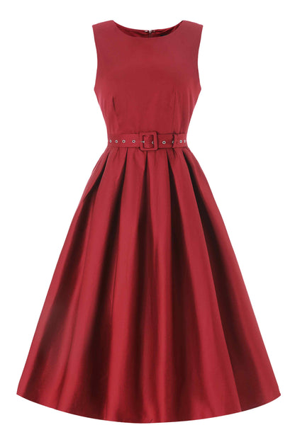 Helen Burgundy Cotton Midi Dress
