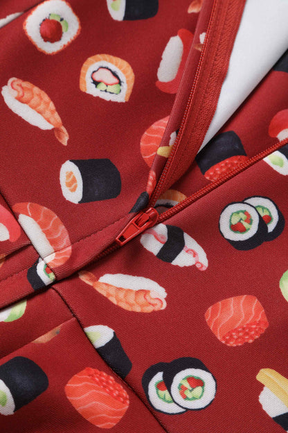 Amanda Burgundy Red Sushi Print Swing Dress