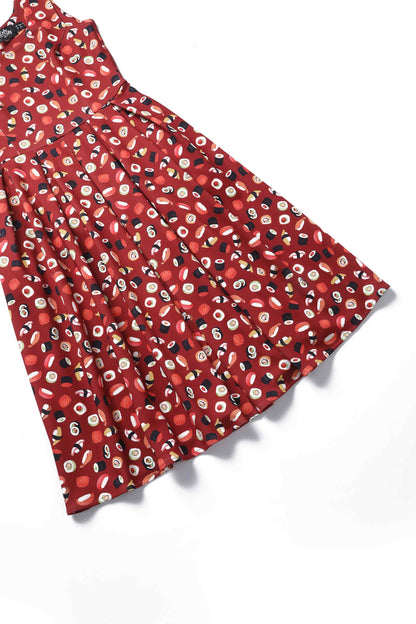 Amanda Burgundy Red Sushi Print Swing Dress