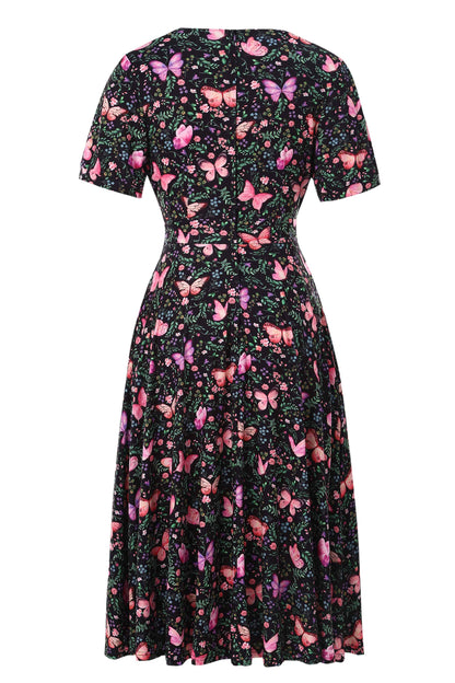 Julia Butterfly Garden Midi Dress In Black