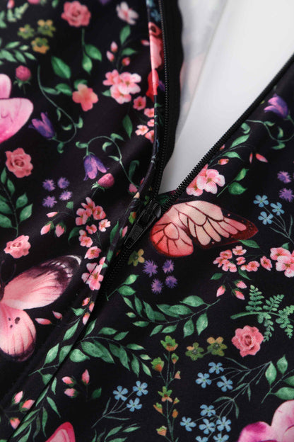 Julia Butterfly Garden Midi Dress In Black