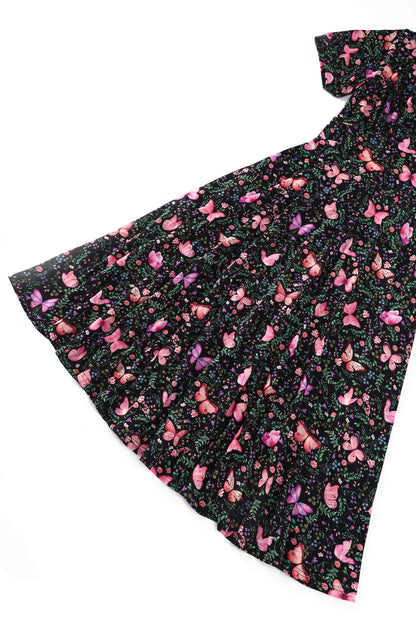 Julia Butterfly Garden Midi Dress In Black
