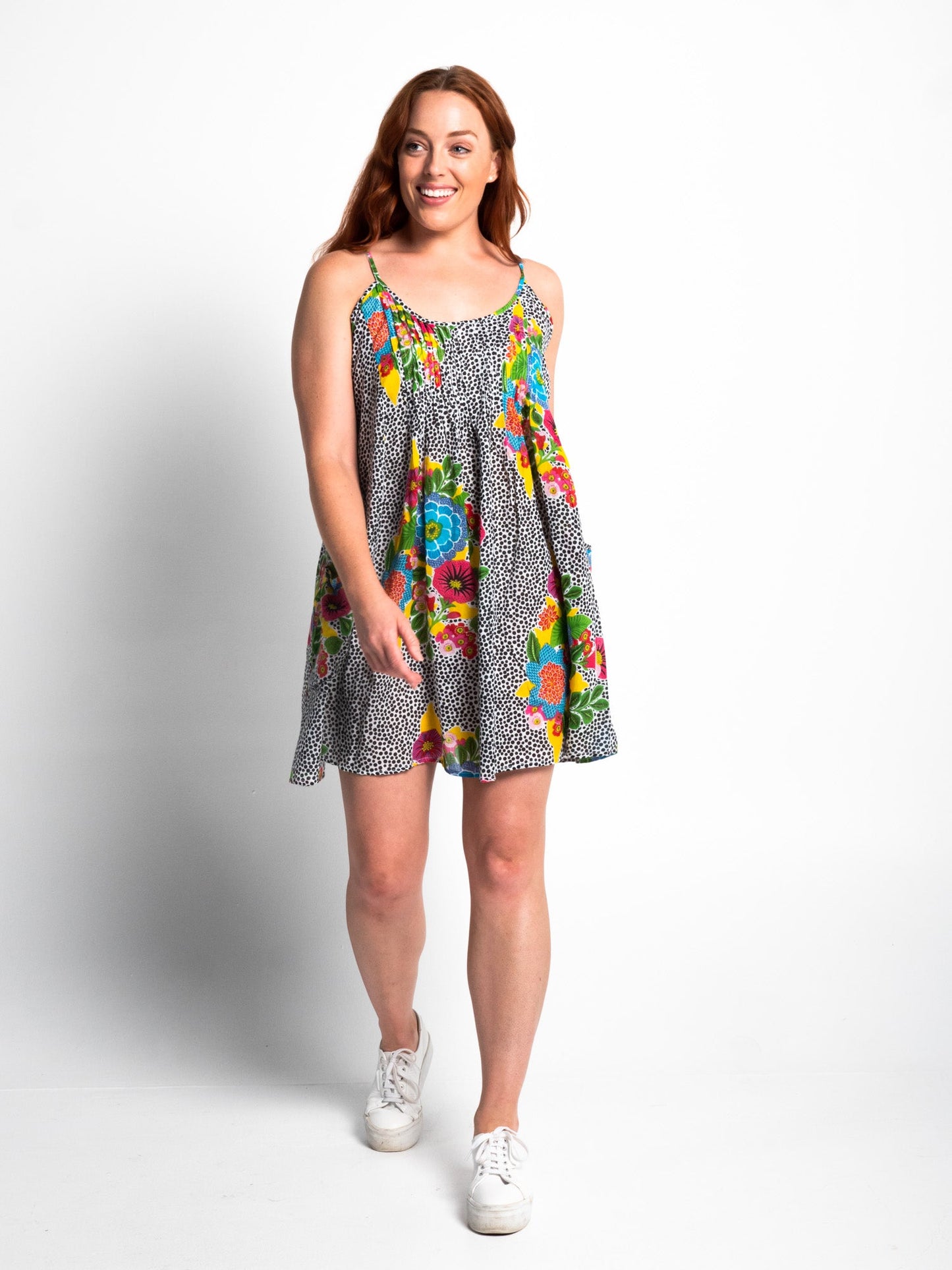 Chilli Shoulder Tie Dress in Dotty Floral