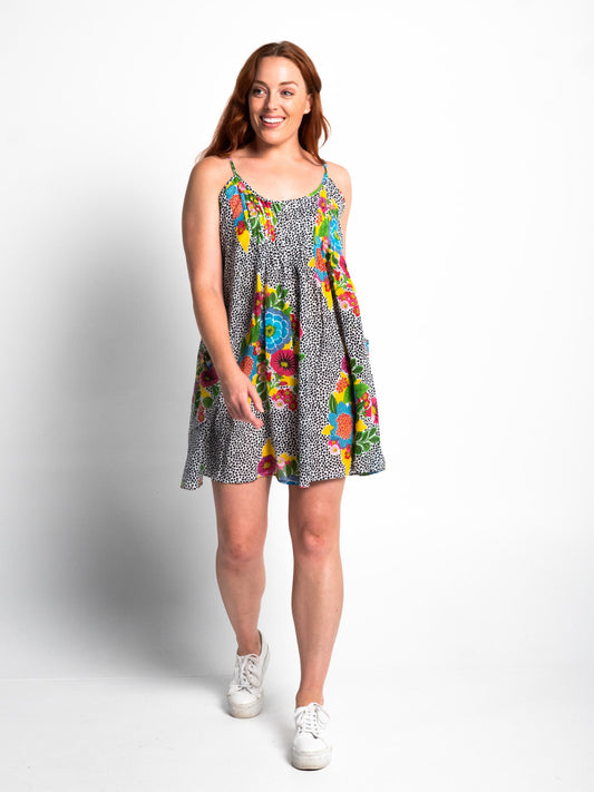 Chilli Shoulder Tie Dress in Dotty Floral