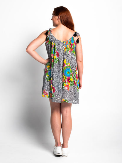 Chilli Shoulder Tie Dress in Dotty Floral