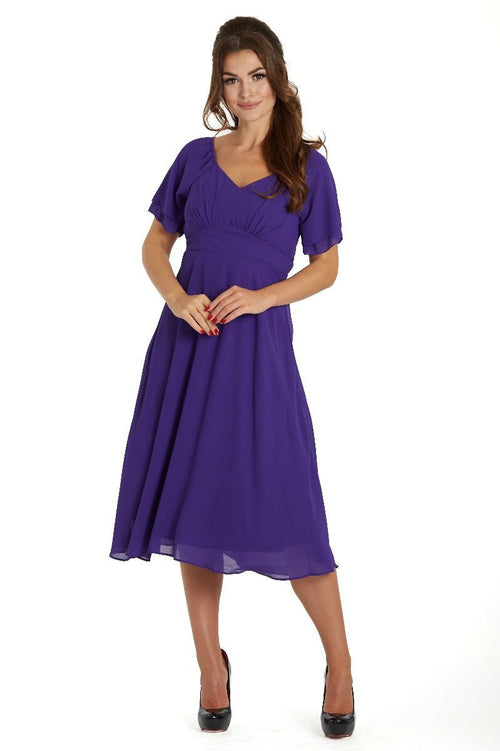 Meredith Comfortable Flattering Floaty Chiffon Dress in Purple