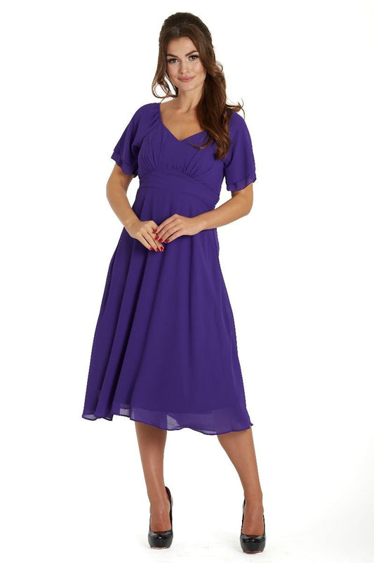 Meredith Comfortable Flattering Floaty Chiffon Dress in Purple