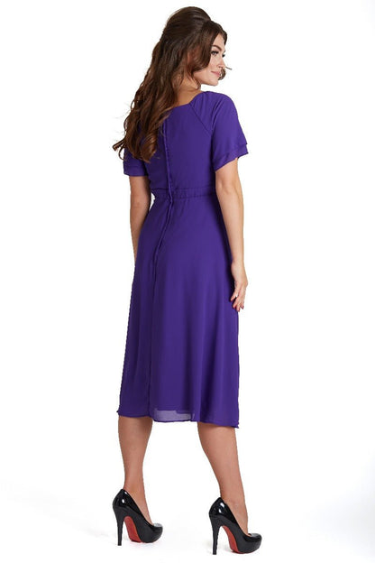 Meredith Comfortable Flattering Floaty Chiffon Dress in Purple