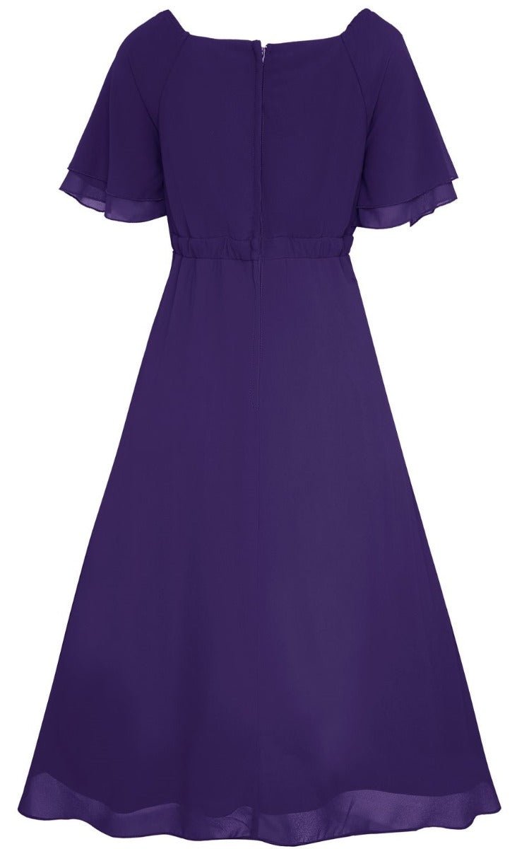Meredith Comfortable Flattering Floaty Chiffon Dress in Purple