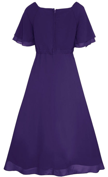 Meredith Comfortable Flattering Floaty Chiffon Dress in Purple