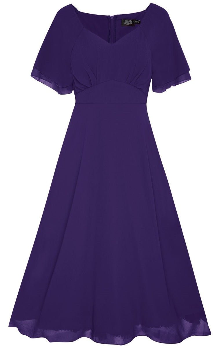 Meredith Comfortable Flattering Floaty Chiffon Dress in Purple