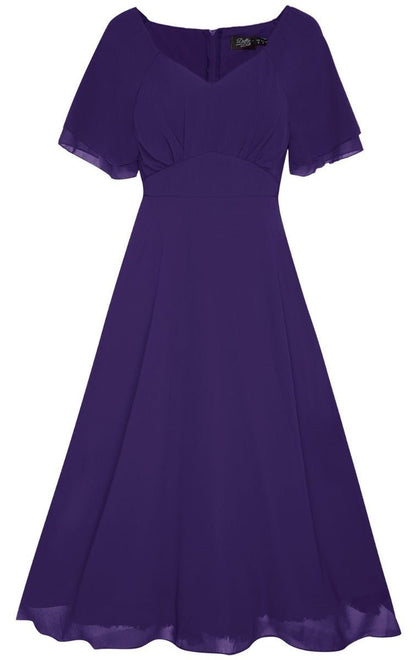 Meredith Comfortable Flattering Floaty Chiffon Dress in Purple