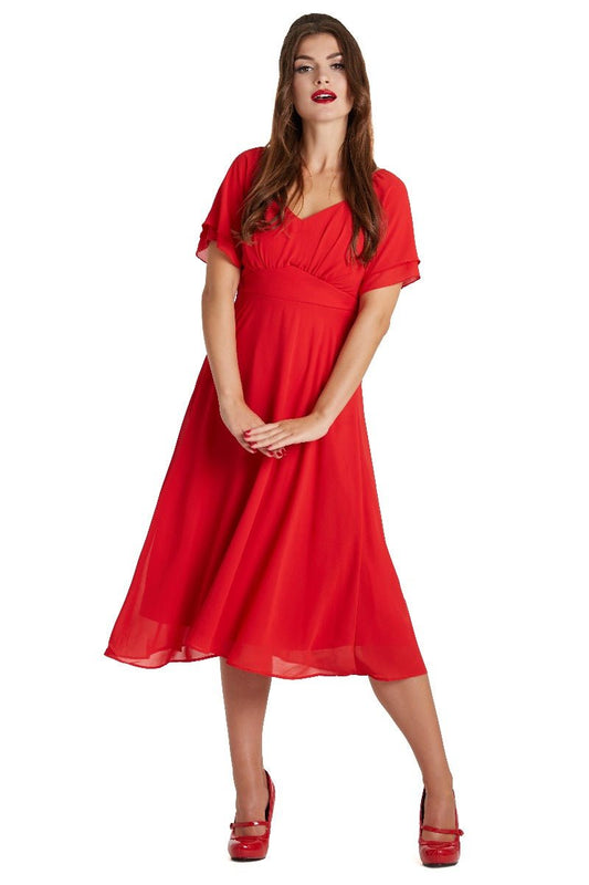 Meredith Comfortable Flattering Floaty Chiffon Dress in Red