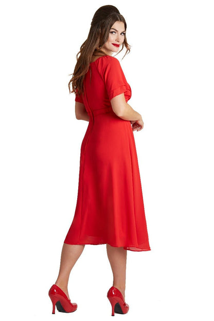 Meredith Comfortable Flattering Floaty Chiffon Dress in Red