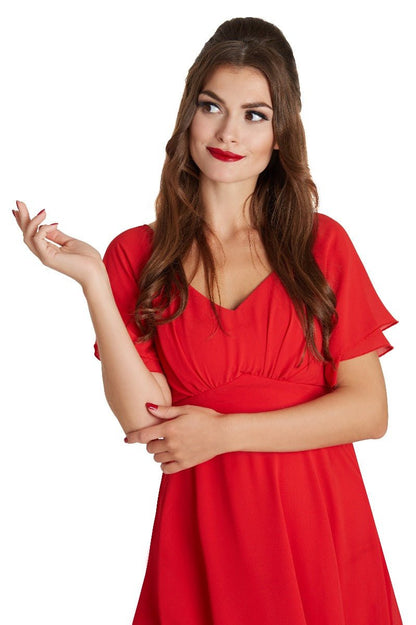 Meredith Comfortable Flattering Floaty Chiffon Dress in Red