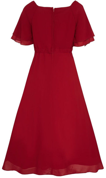 Meredith Comfortable Flattering Floaty Chiffon Dress in Red