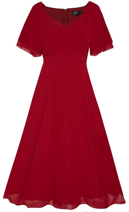 Meredith Comfortable Flattering Floaty Chiffon Dress in Red