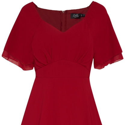 Meredith Comfortable Flattering Floaty Chiffon Dress in Red