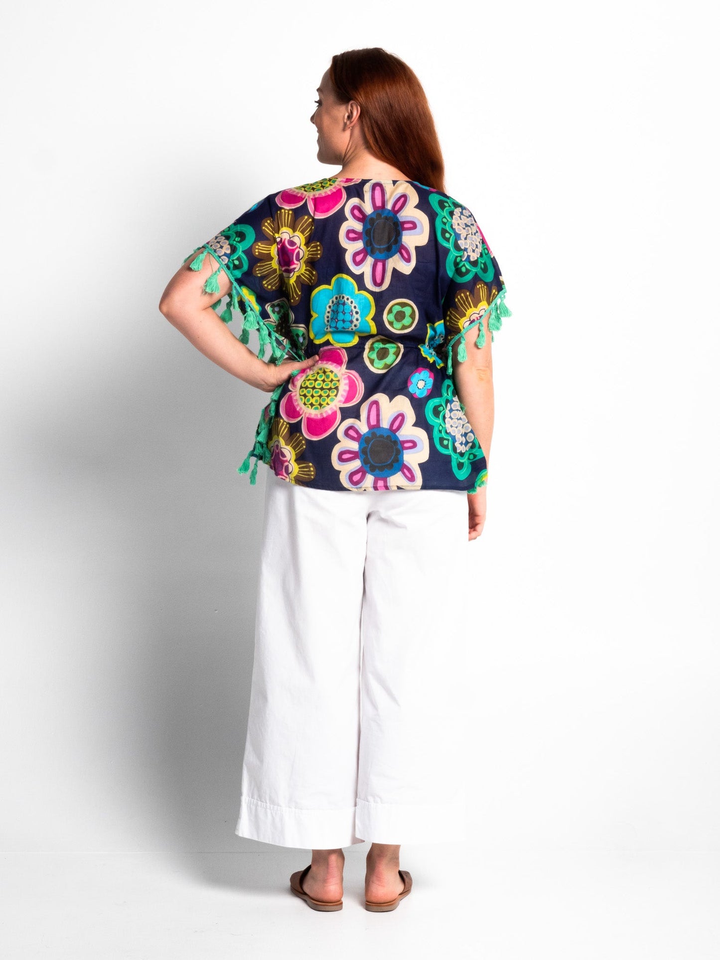 Chilli Tassel Top in Blue Deco Floral