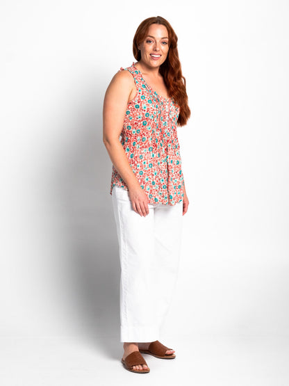 Chilli Top in Red Turquoise Floral