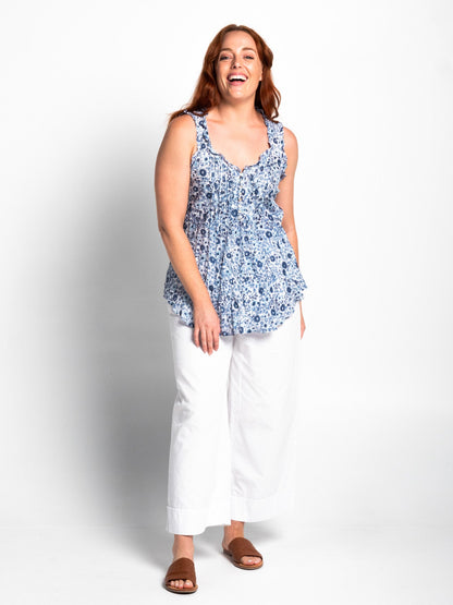 Chilli Top in Two Blues Floral