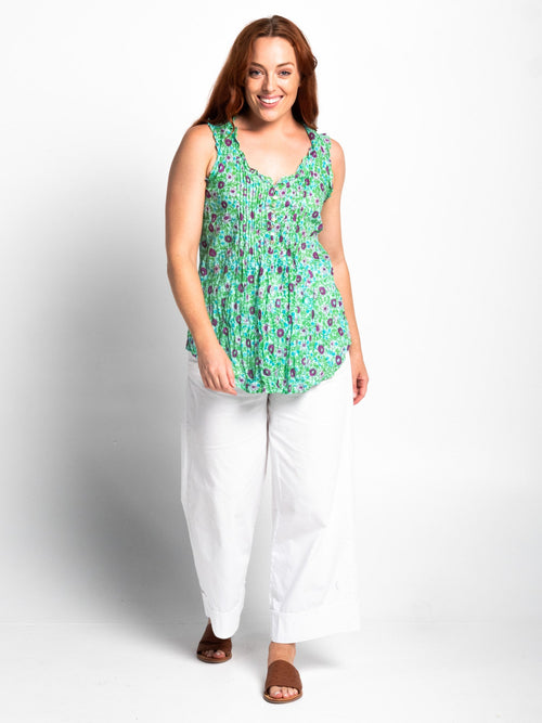 Chilli Top in Purple on Green Floral