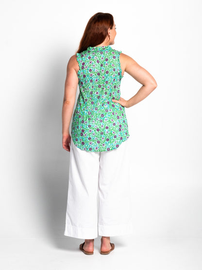 Chilli Top in Purple on Green Floral