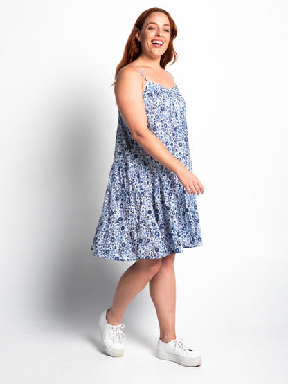 Chilli Strappy Dress in Small Blue Floral
