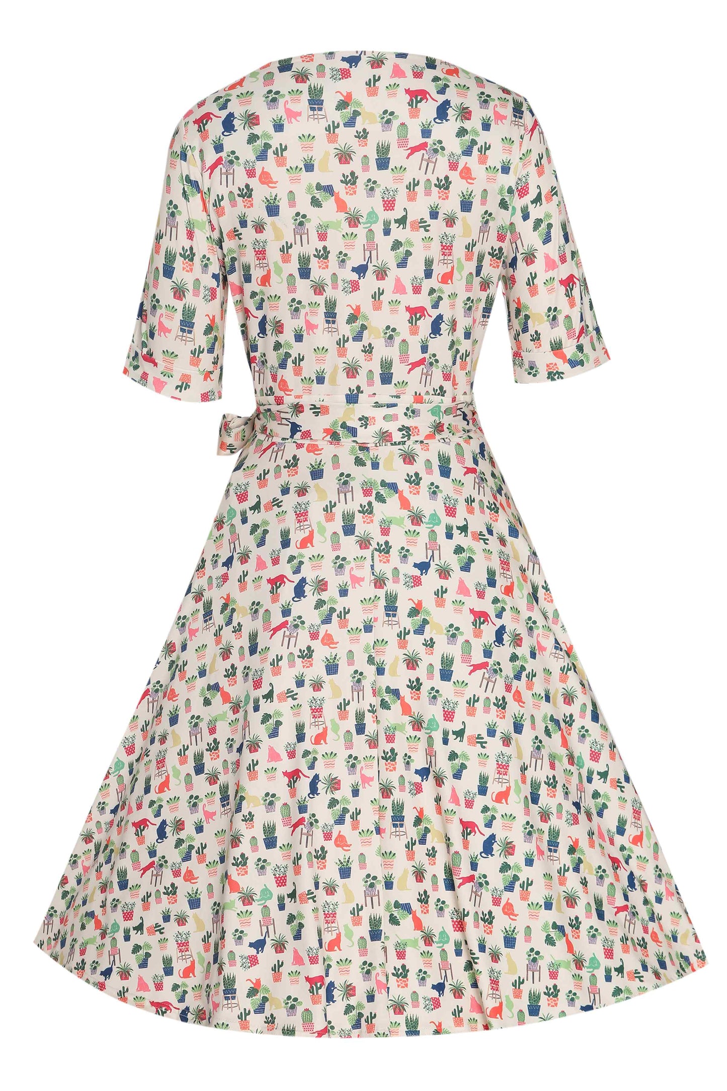 Matilda Cat & Plant Wrap Dress In White