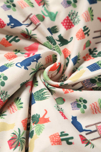 Matilda Cat & Plant Wrap Dress In White