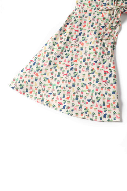 Matilda Cat & Plant Wrap Dress In White