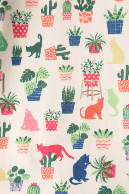 Matilda Cat & Plant Wrap Dress In White