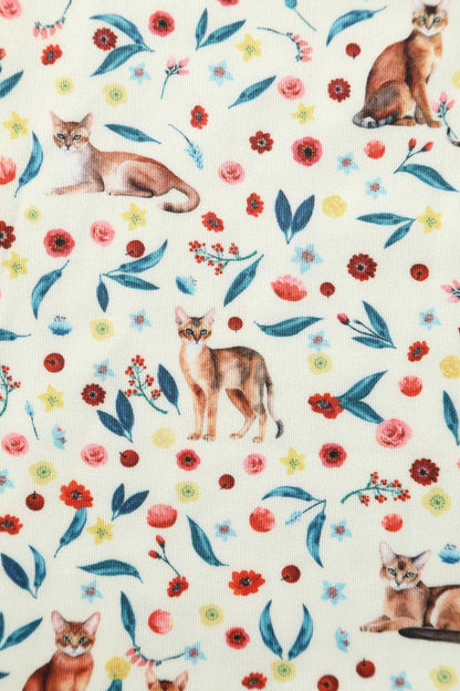 Amanda Ivory Cream Flared Dress in Cat Floral Print