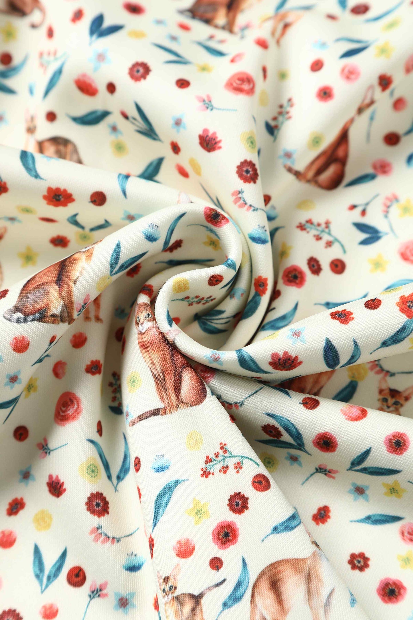 Amanda Ivory Cream Flared Dress in Cat Floral Print