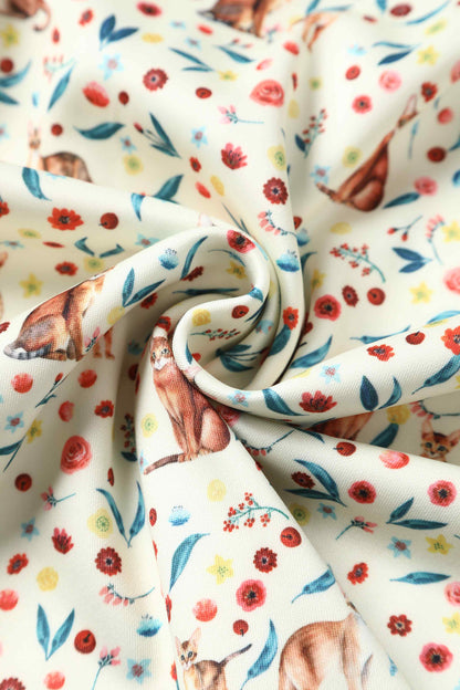 Amanda Ivory Cream Flared Dress in Cat Floral Print