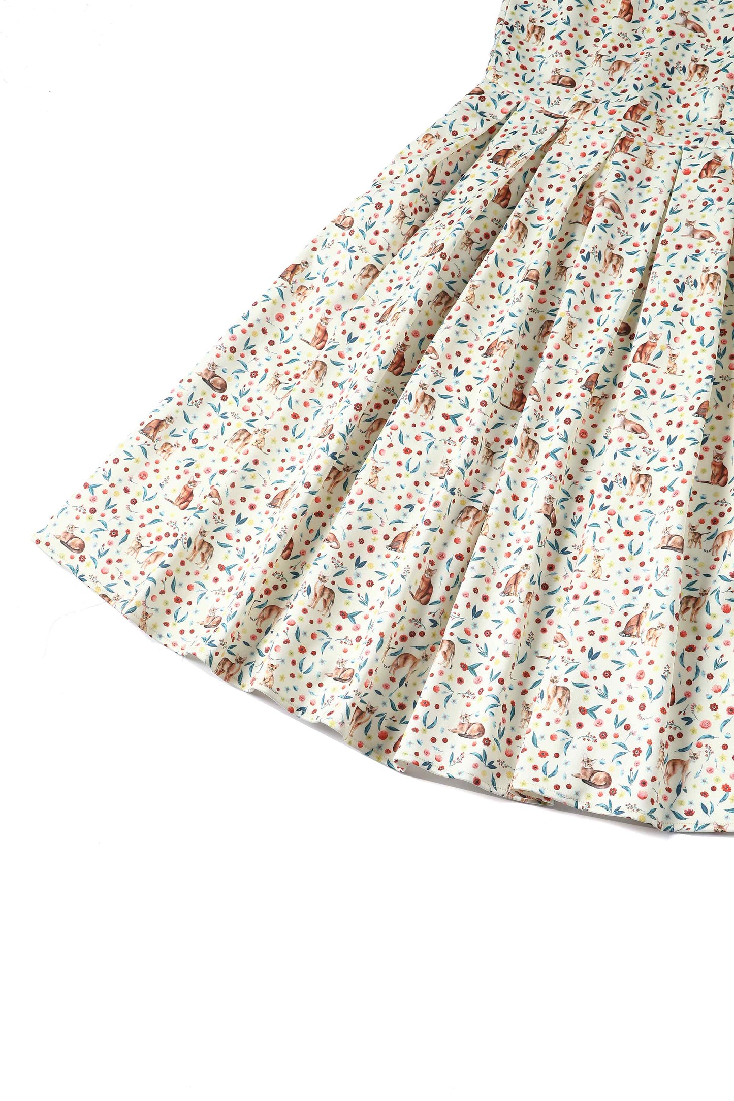 Amanda Ivory Cream Flared Dress in Cat Floral Print
