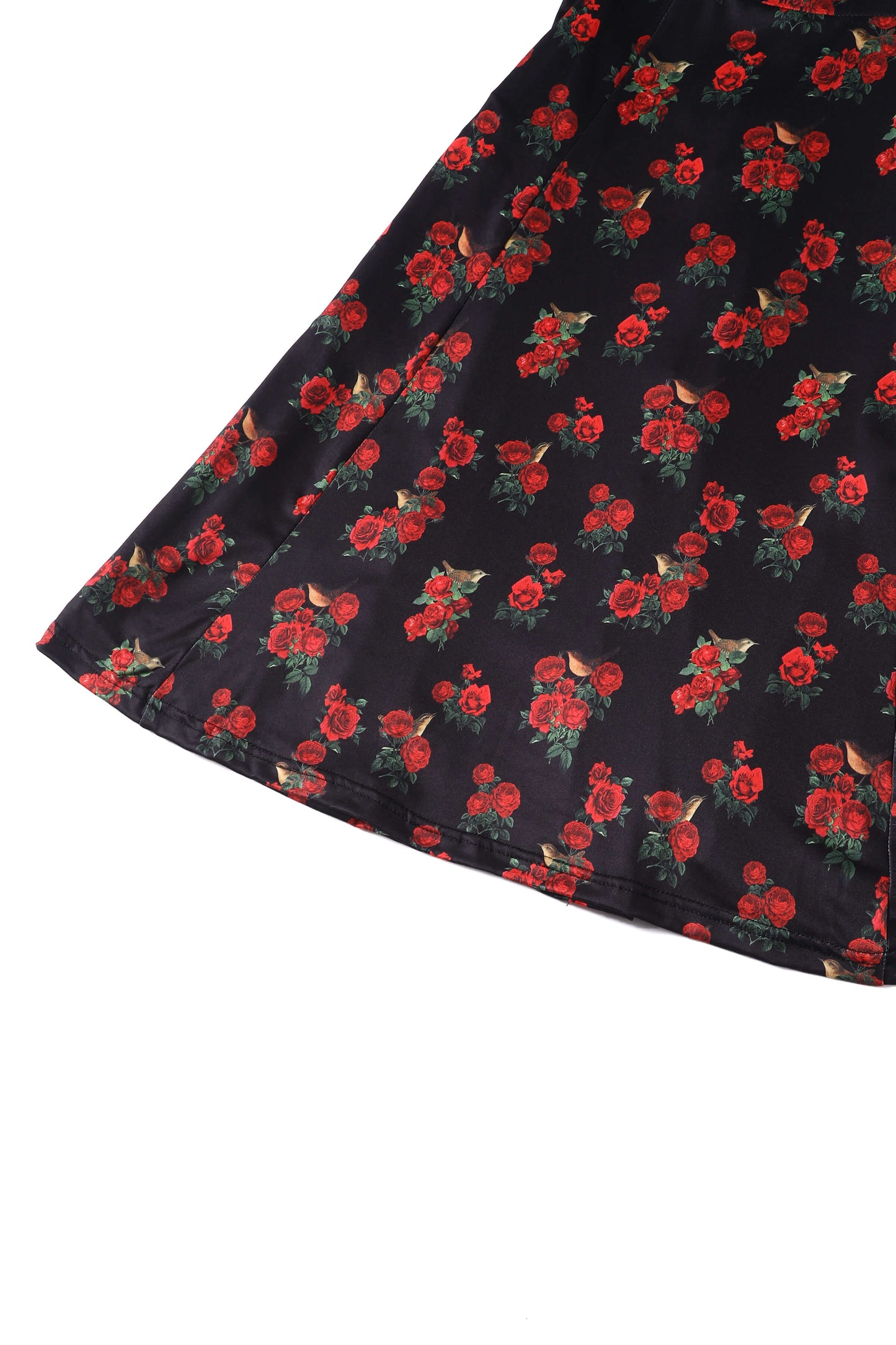 Claudia Black Cap Sleeved Dress with Red Roses & Birds